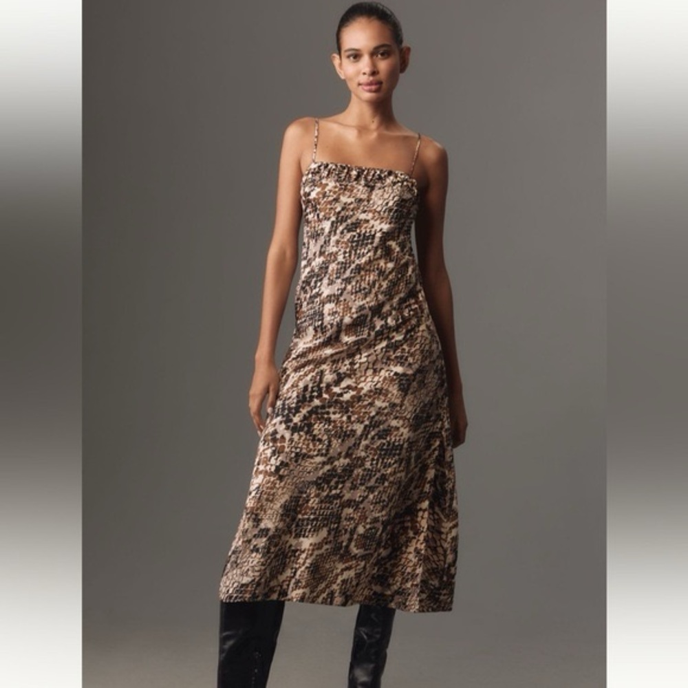 Anthropologie Snake Print Square Neck Slip on Maxi Dress Sz L